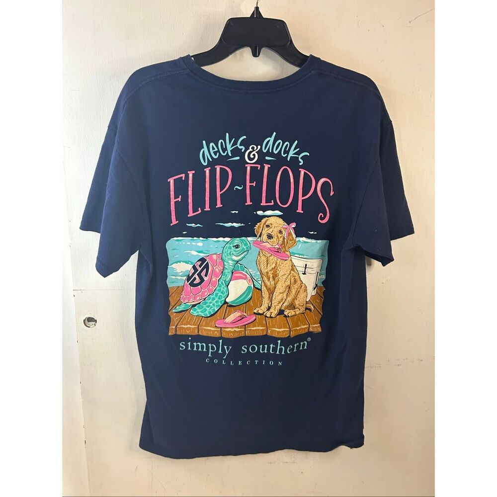 Ss Simply Southern Large L T-shirt flip flops Decks Dock Puppy Turtle Beach Shir - Picture 2 of 8